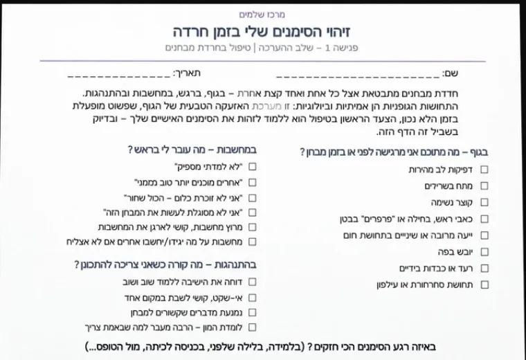 דף עבודה שהסוכן הכין מהחומרים של נוהר: זיהוי הסימנים שלי בזמן חרדה, פגישה 1